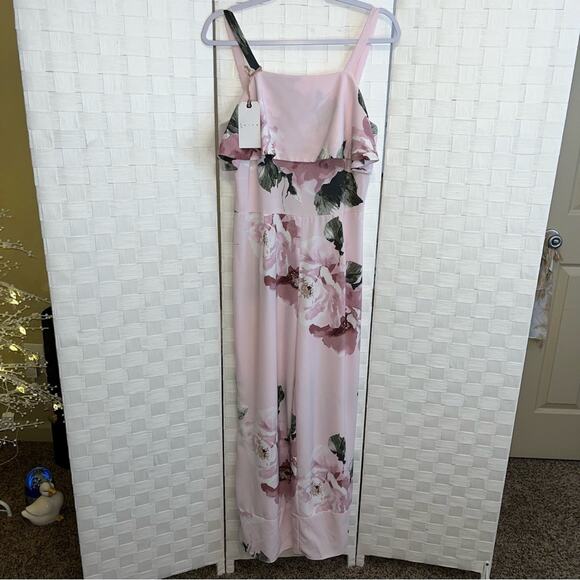 Leith Women’s Pink Silver Rose Floral Jumpsuit Size Medium Chic Flirty Floral - Picture 11 of 15